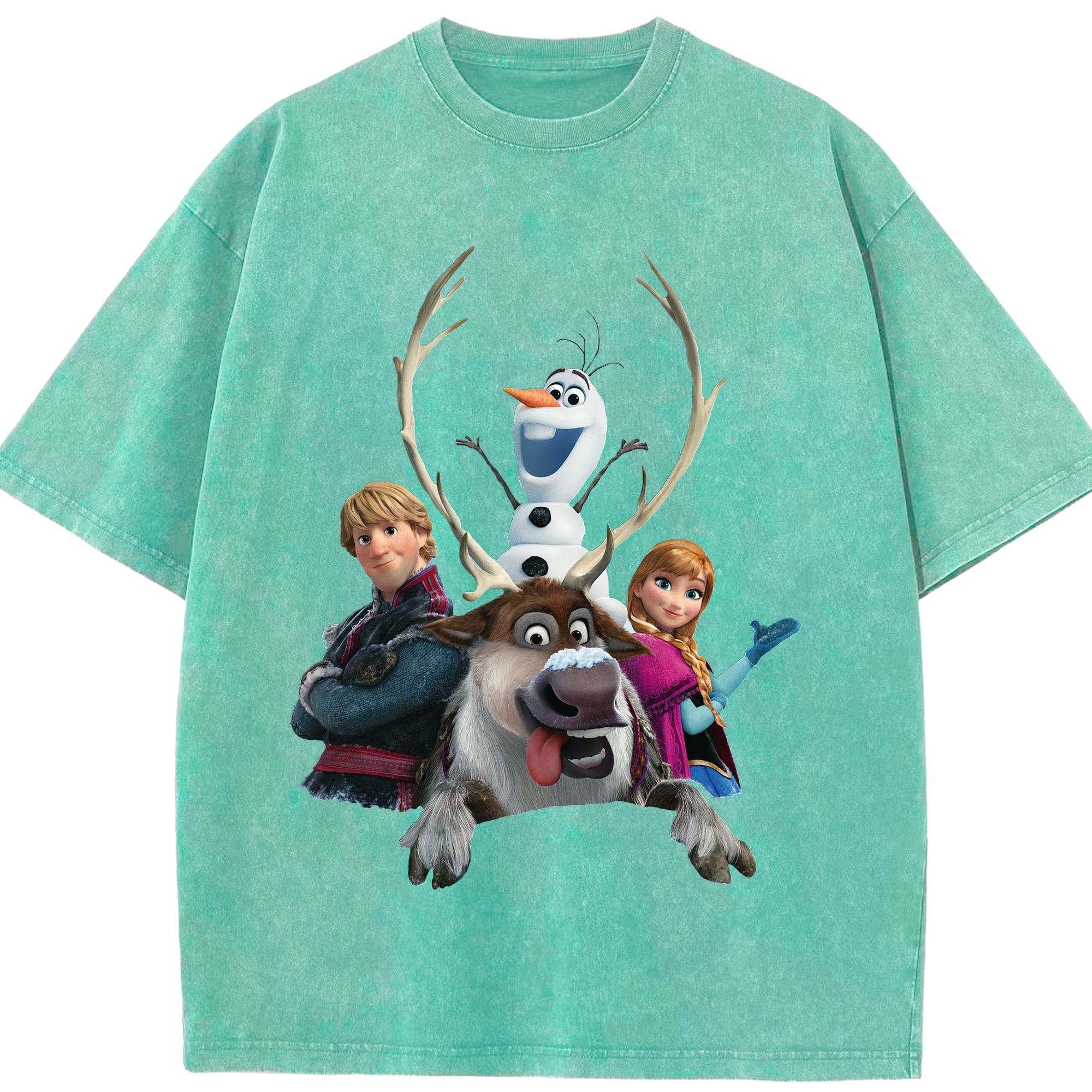 （画像用） アナと雪の女王 アンナ エルサ Frozen Anna Elsa 綿100% ヴィンテージ風 半袖Tシャツ（フロントプリント）